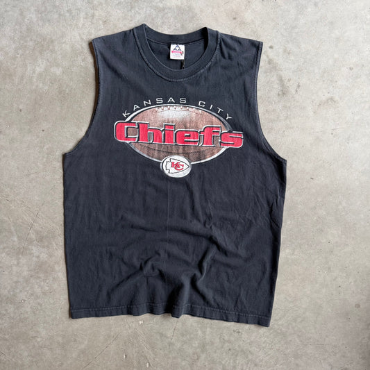 Vintage Kansas City Chiefs Football Spell-Out Black Muscle Shirt
