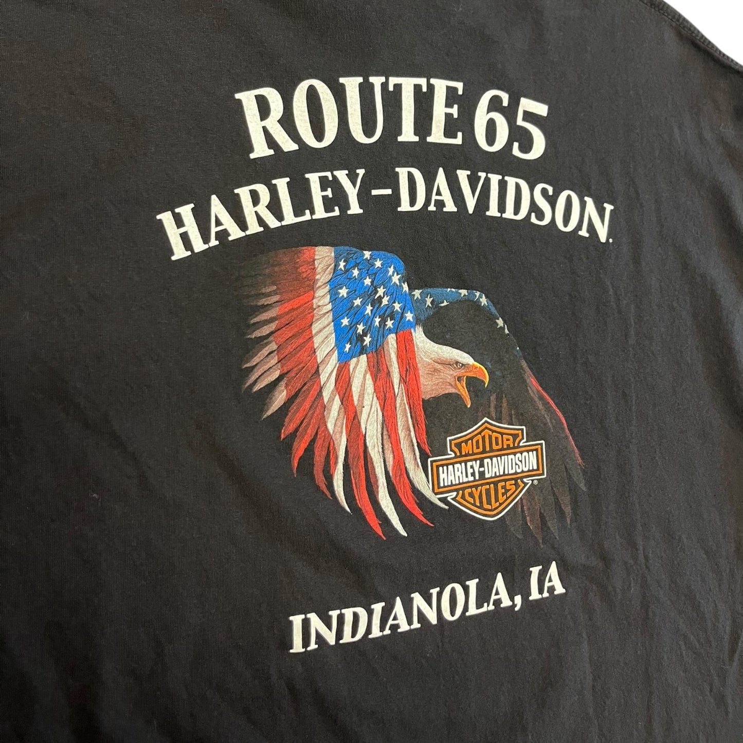 Y2K Harley Davidson Route 65 One USA Flag Tee