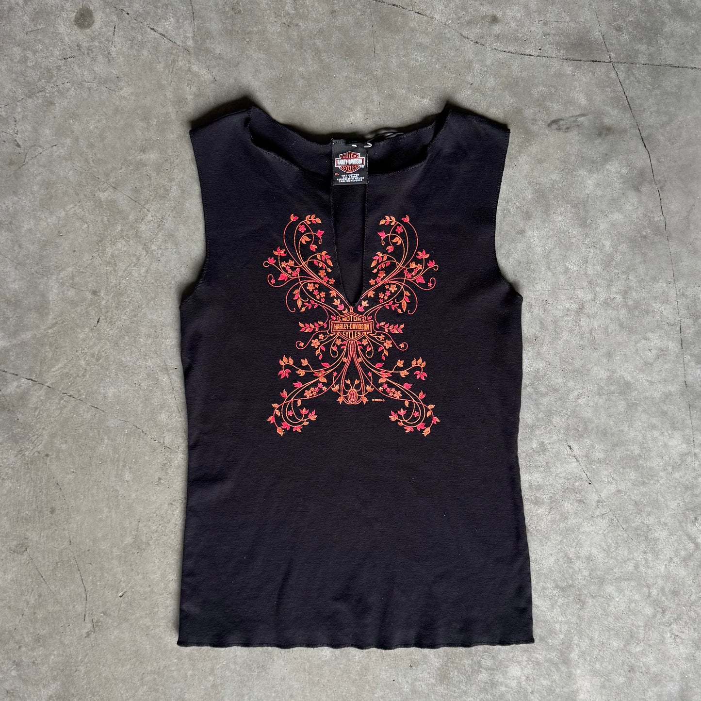 Women’s Y2K Harley Davidson Black/Orange Fairy Core Muscle Tank