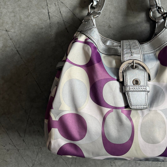 Y2K Coach SoHo Hobo Bag In Purple/Silver Signature Print