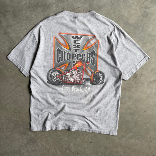 Y2K West Coast Choppers Long Beach Flame Chopper Grey T Shirt