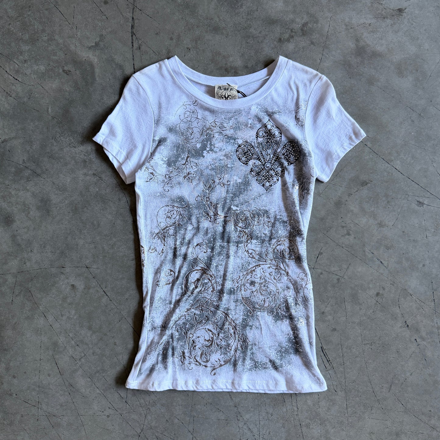 Y2K Vocal White/Silver Grunge Fleur Tee