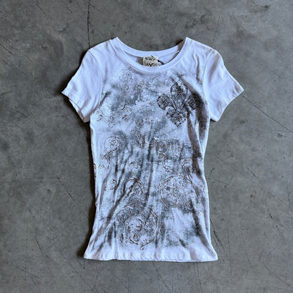 Y2K Vocal White/Silver Grunge Fleur Tee