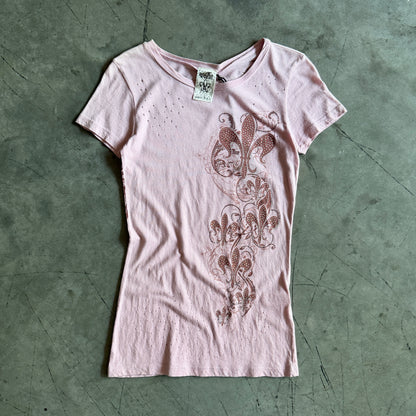 Y2K Vocal Pink Rhinstone Grunge Fleur Tee