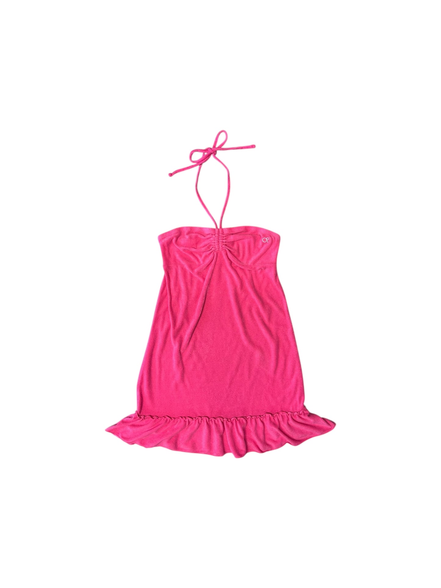 Women’s Y2K OP Hot Pink Terry Cloth Mini Halter Dress