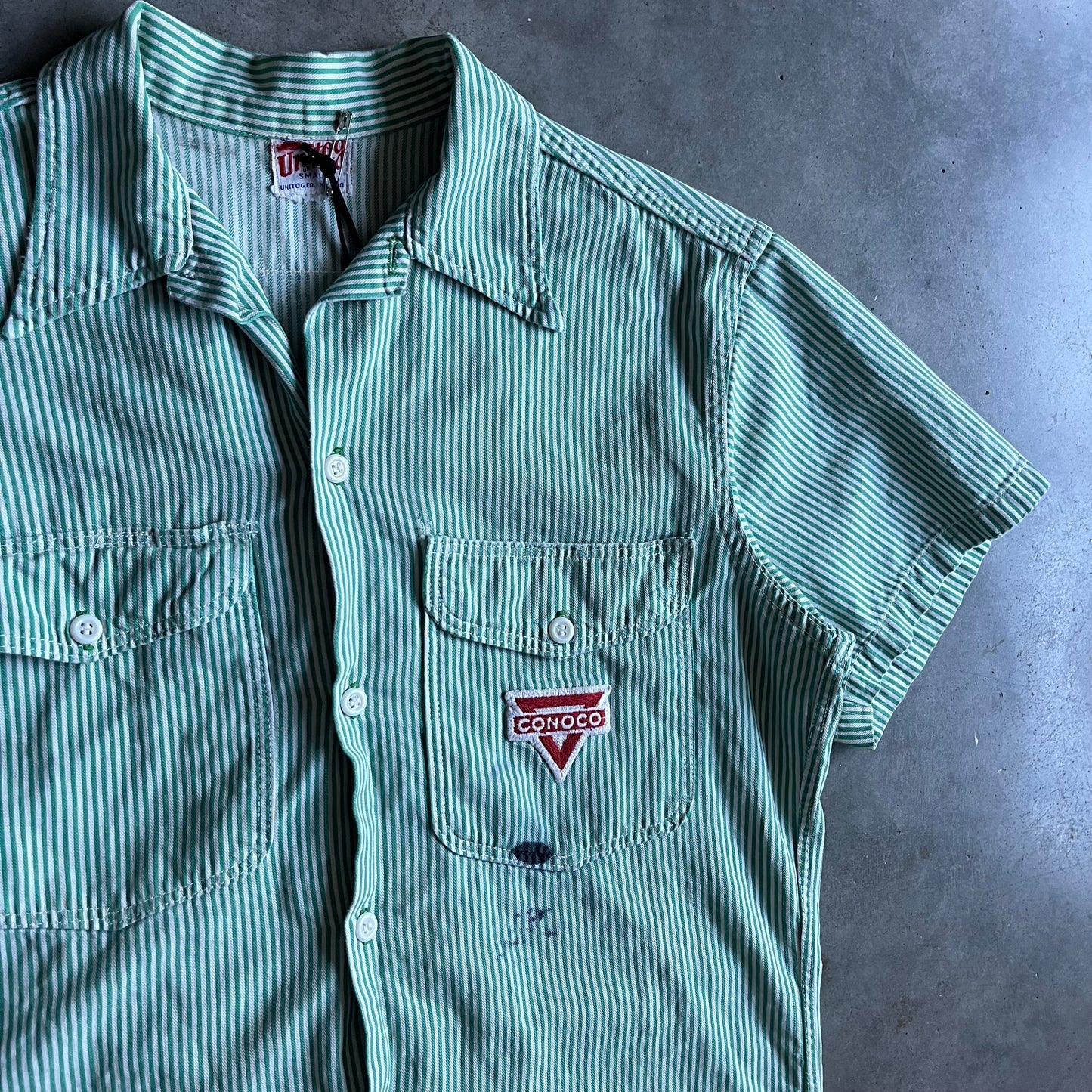 True Vintage Unitog Hickory Striped Conoco Patch Work Shirt