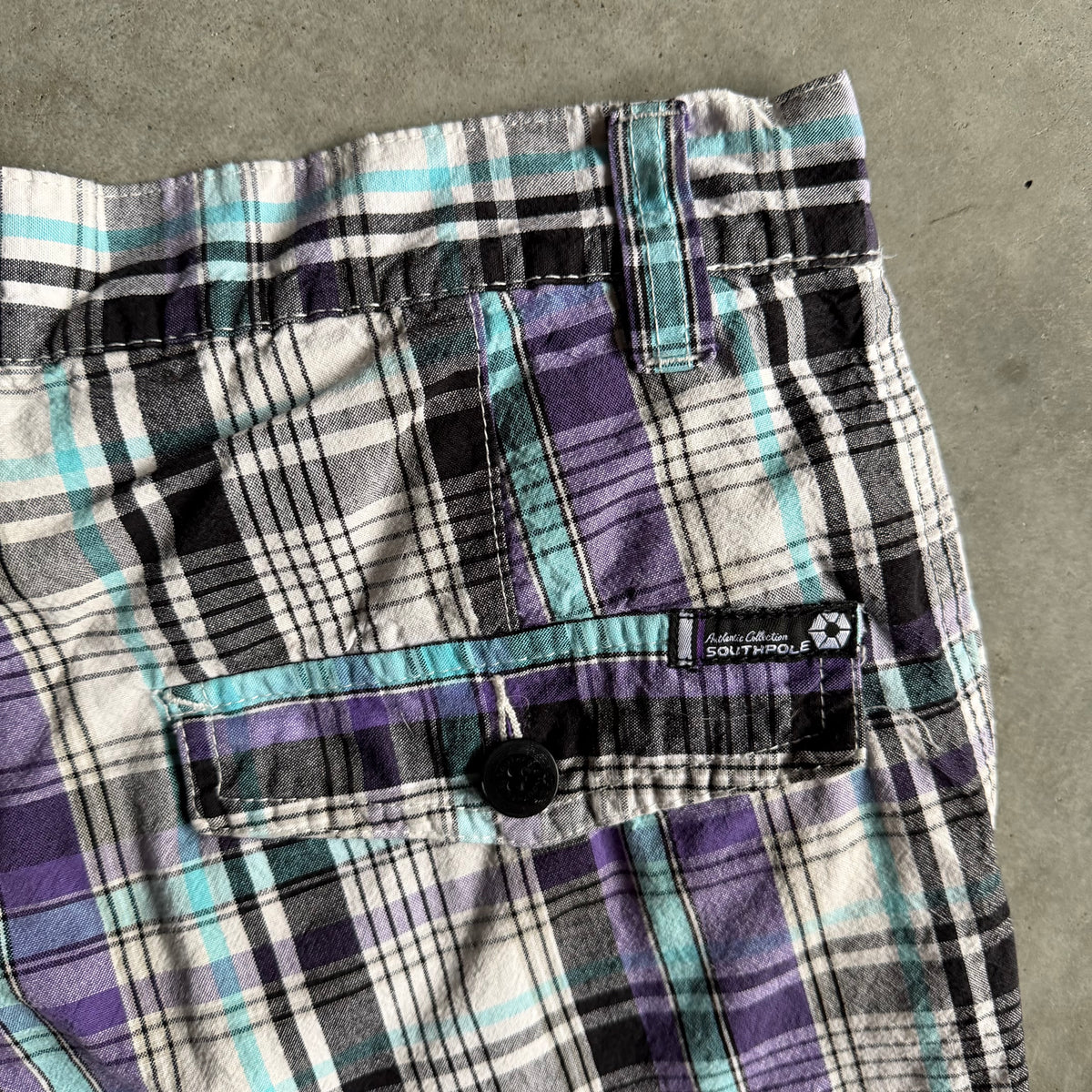 Y2K Southpole Purple/White/Black Plaid Jorts