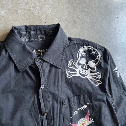 Y2K Ed Hardy Christian Audigier Crunk Rock Tattoo Button Up
