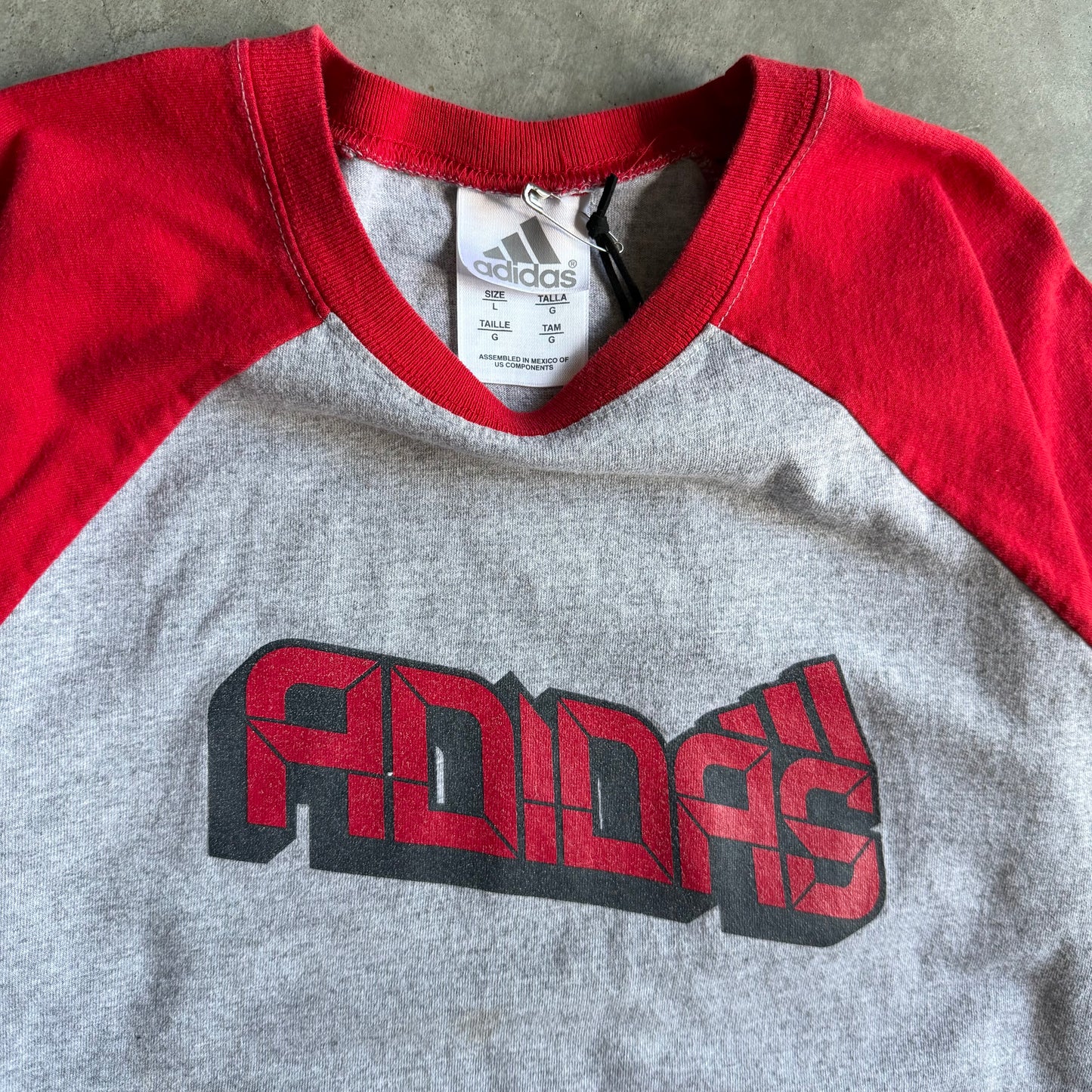 Y2K Adidas Red/Grey Short Sleeve Baseball Tee