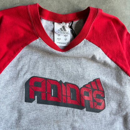 Y2K Adidas Red/Grey Short Sleeve Baseball Tee