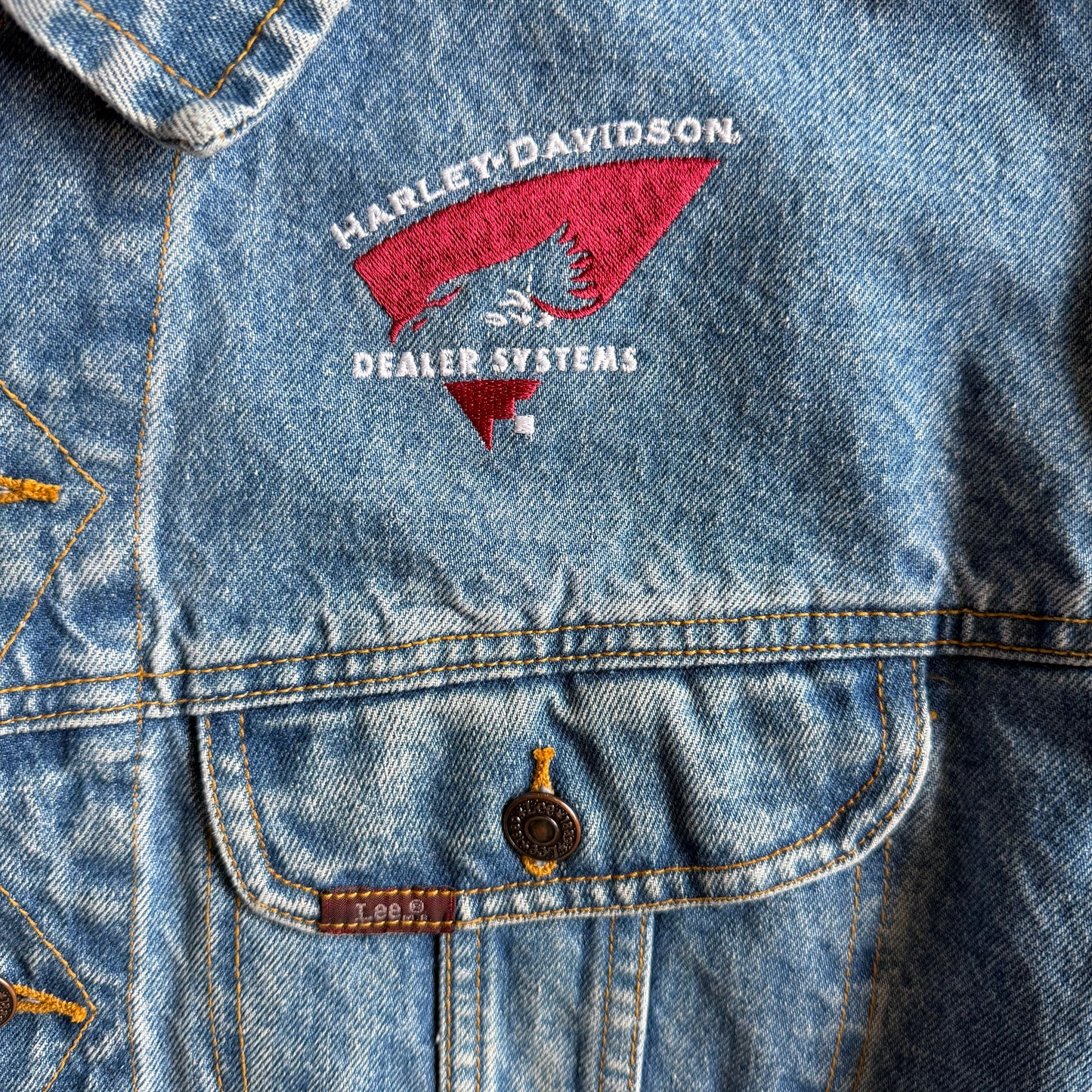 Vintage Lee Harley Davidson Dealer Systems Embroidered Denim Jacket