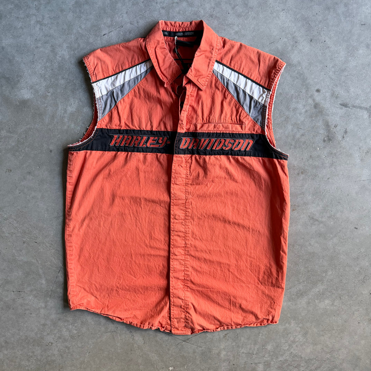 Harley Davidson Cut Off Orange Black Shirt