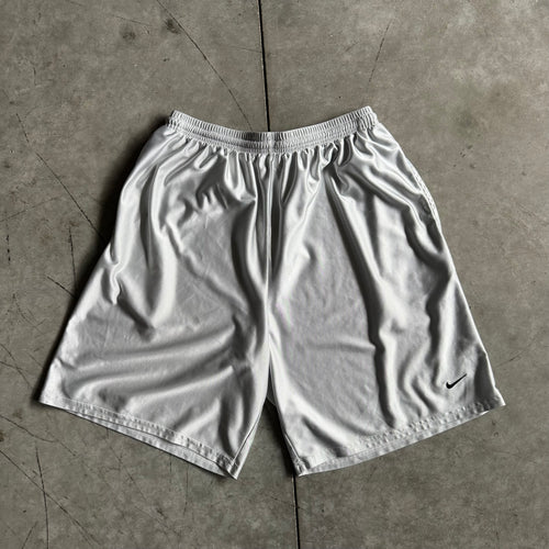 90s Nike Shiny White Basketball Swoosh Shorts With Pockets