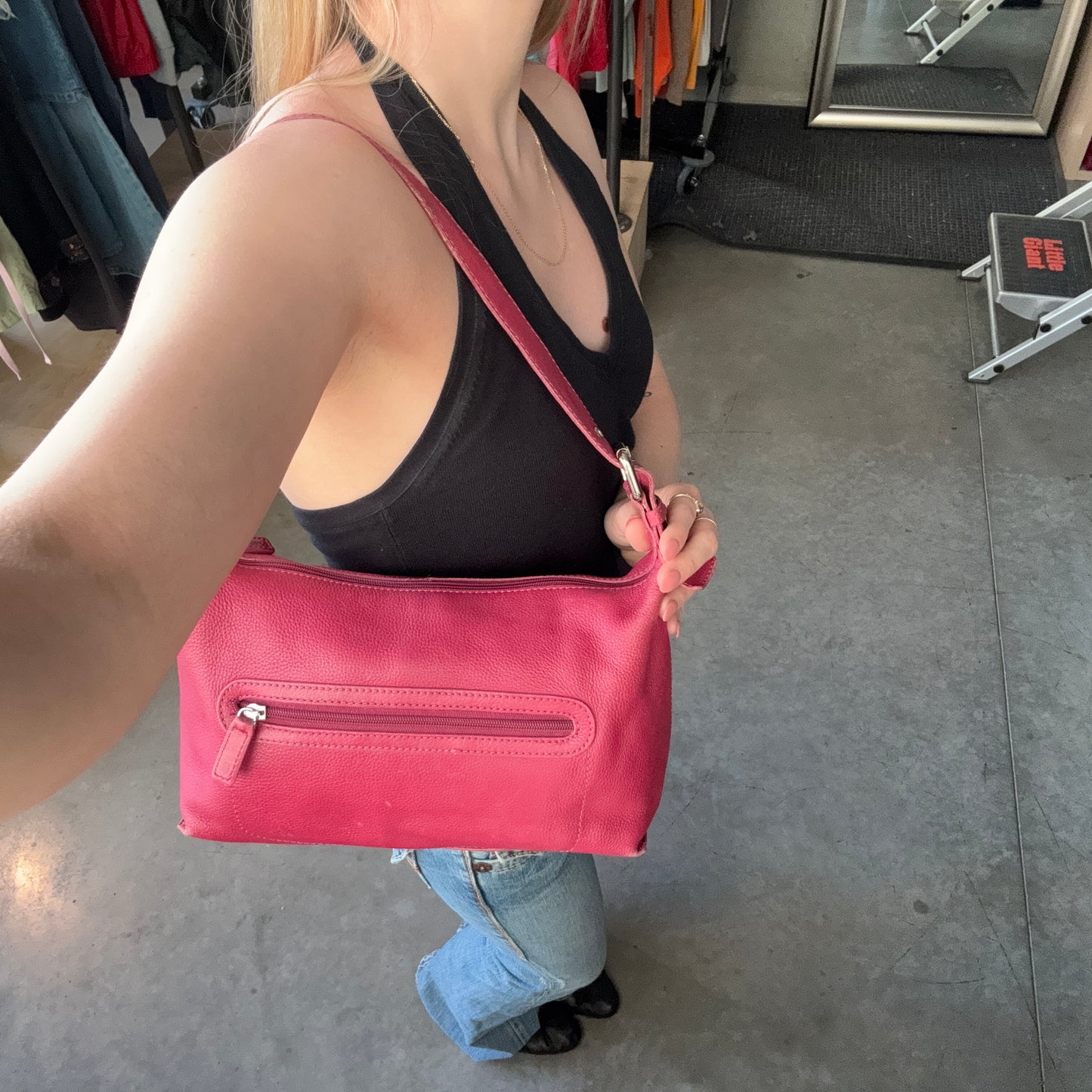 Y2K Fossil Pink East West Baguette Bag Pebbled Leather