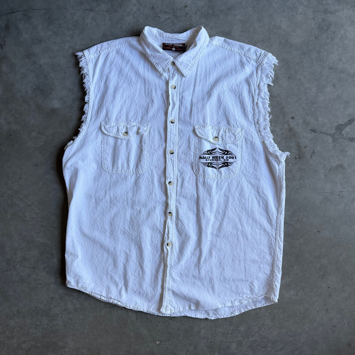 Y2K 2001 Sturgis Rally Week Women & Bike White Button Up Vest