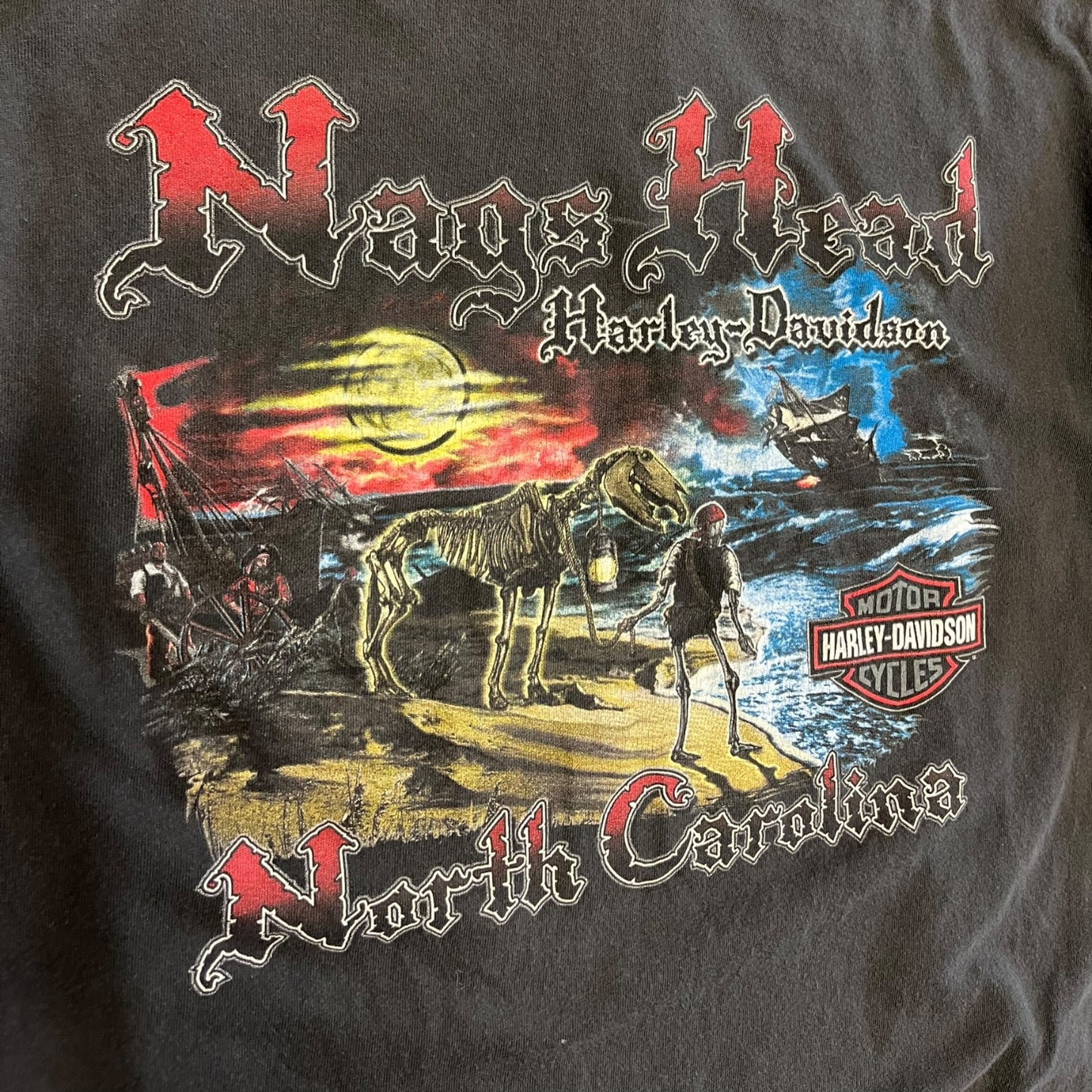 Y2K Harley Davidson North Carolina Pirate Ship T Shirt