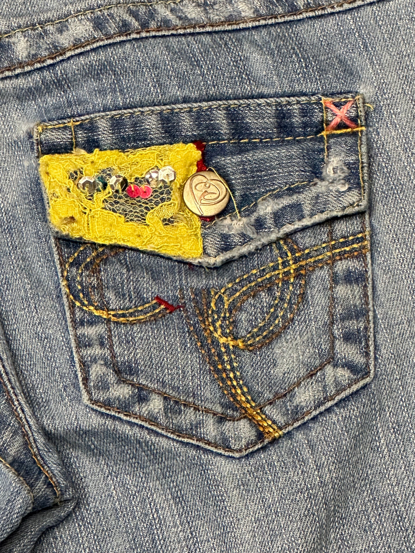 Women’s Y2K Jessica Simpson Low Rise Jeans With Pastel Lace And Sequin Details