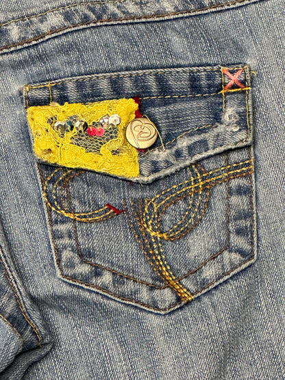 Women’s Y2K Jessica Simpson Low Rise Jeans With Pastel Lace And Sequin Details