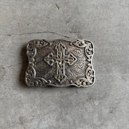 Silver Metal Cross Belt Buckle