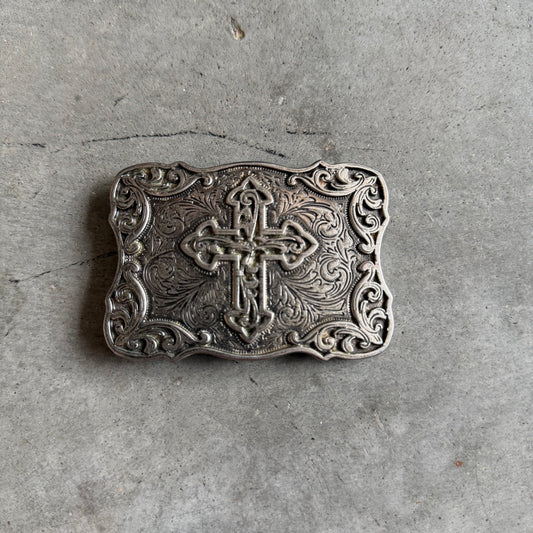 Silver Metal Cross Belt Buckle