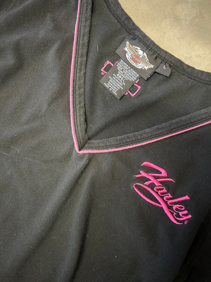 Women’s Harley Davidson Black And Pink Scrunched T Shirt