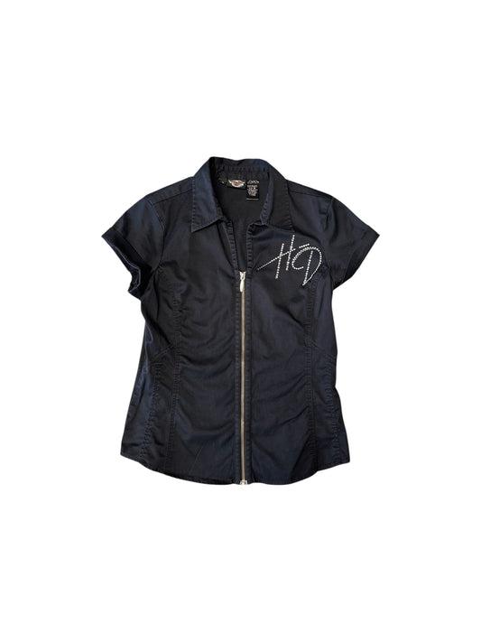 Women’s Harley Davidson Biker Short Sleeve Zipup