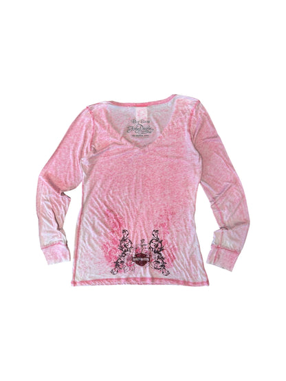 Women’s Harley Davidson Pink Acid Wash Long Sleeve With Bling Accents