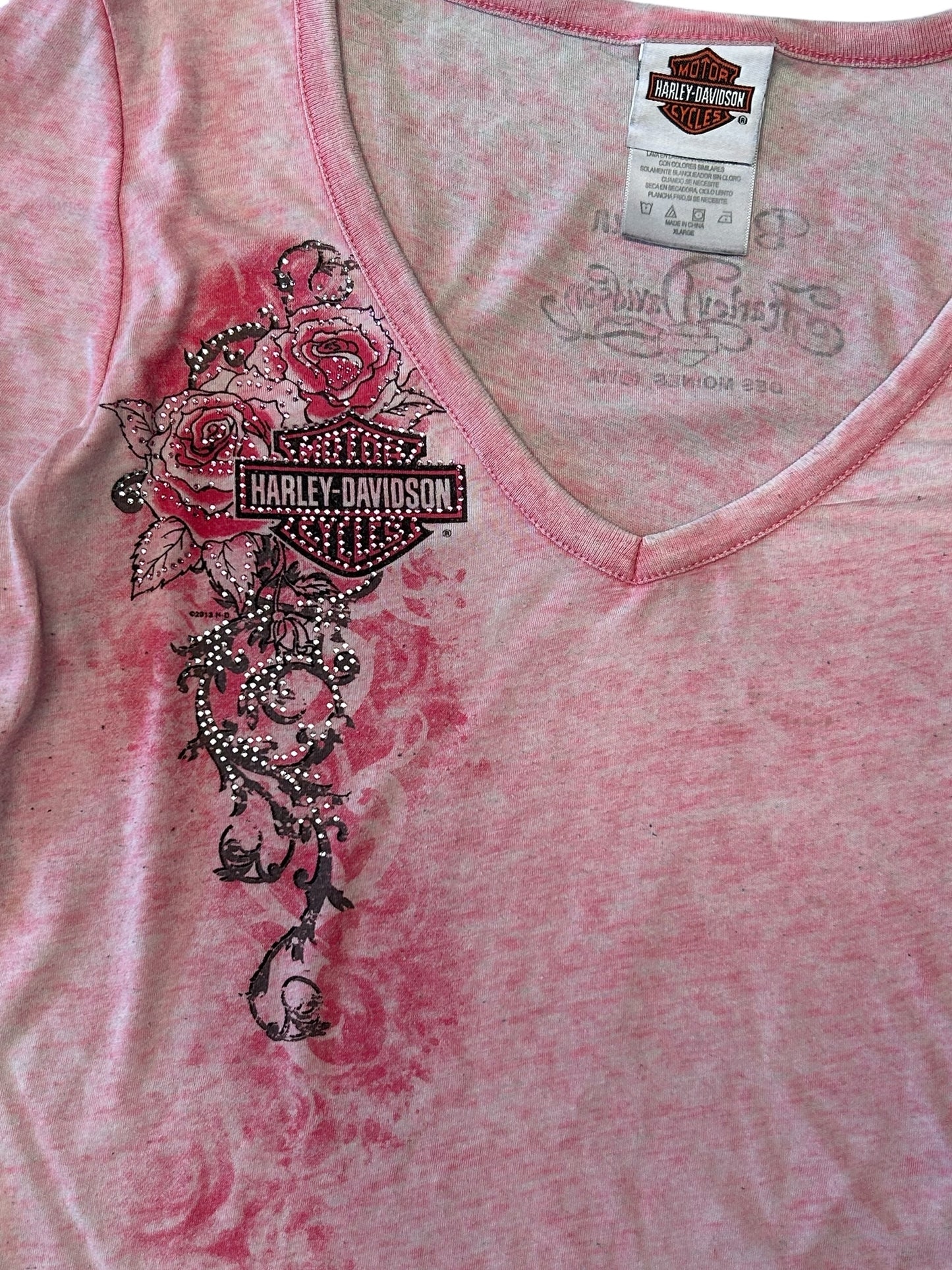 Women’s Harley Davidson Pink Acid Wash Long Sleeve With Bling Accents