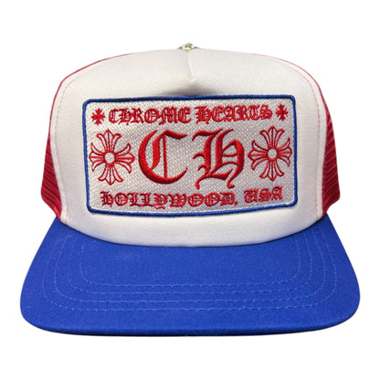 Chrome Hearts Hollywood USA Red/White/Blue Trucker Hat