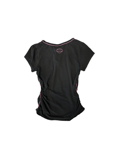 Women’s Harley Davidson Black And Pink Scrunched T Shirt