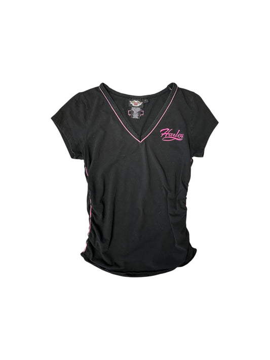 Women’s Harley Davidson Black And Pink Scrunched T Shirt