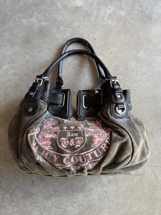 Juicy Couture Y2K Velour Olive/Black/Pink Scottie Hobo Shoulder Bag