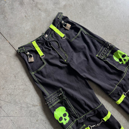 Y2K Tripp NYC Convertible Bondage Green Skull Pants