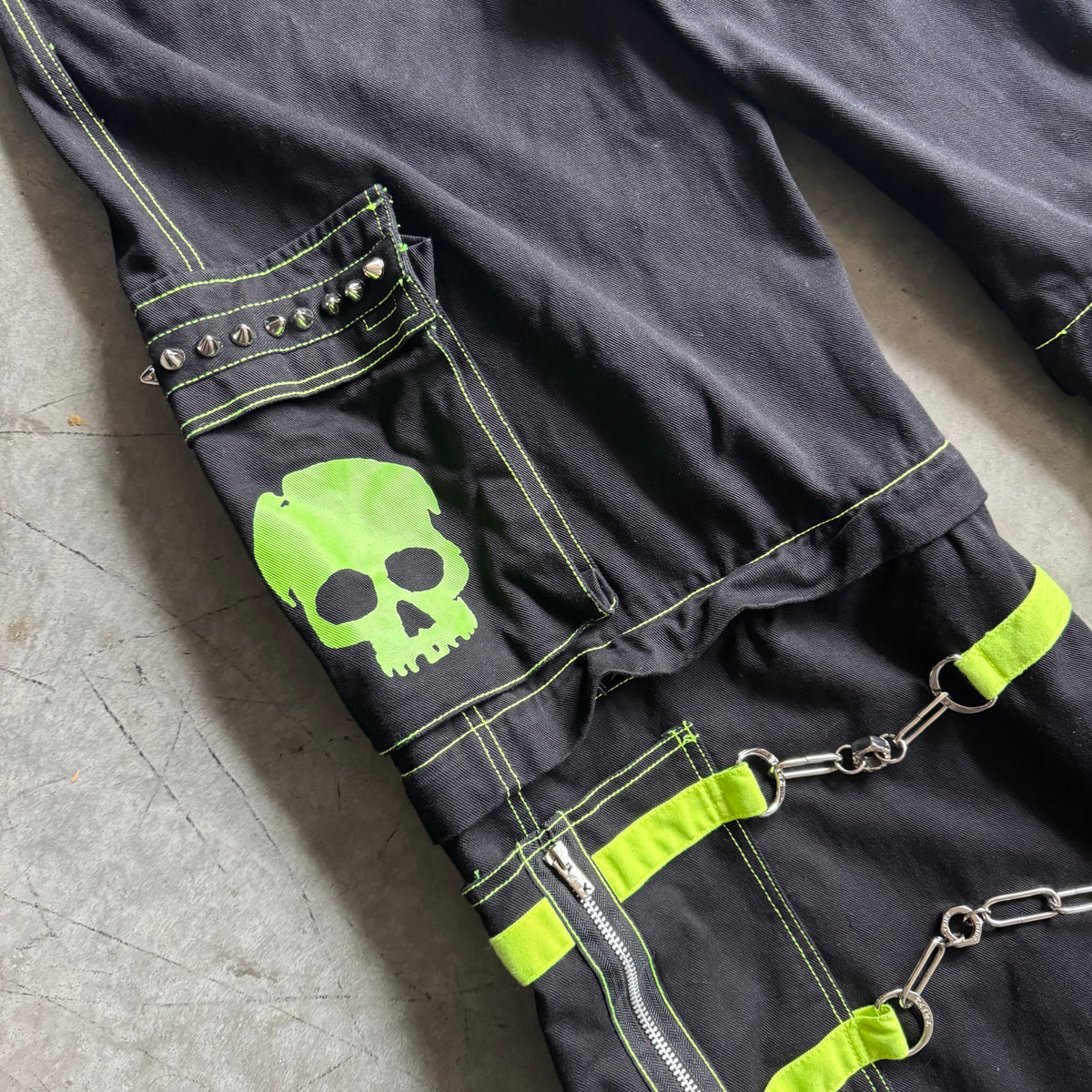 Y2K Tripp NYC Convertible Bondage Green Skull Pants