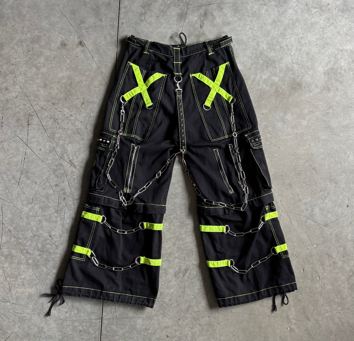 Y2K Tripp NYC Convertible Bondage Green Skull Pants