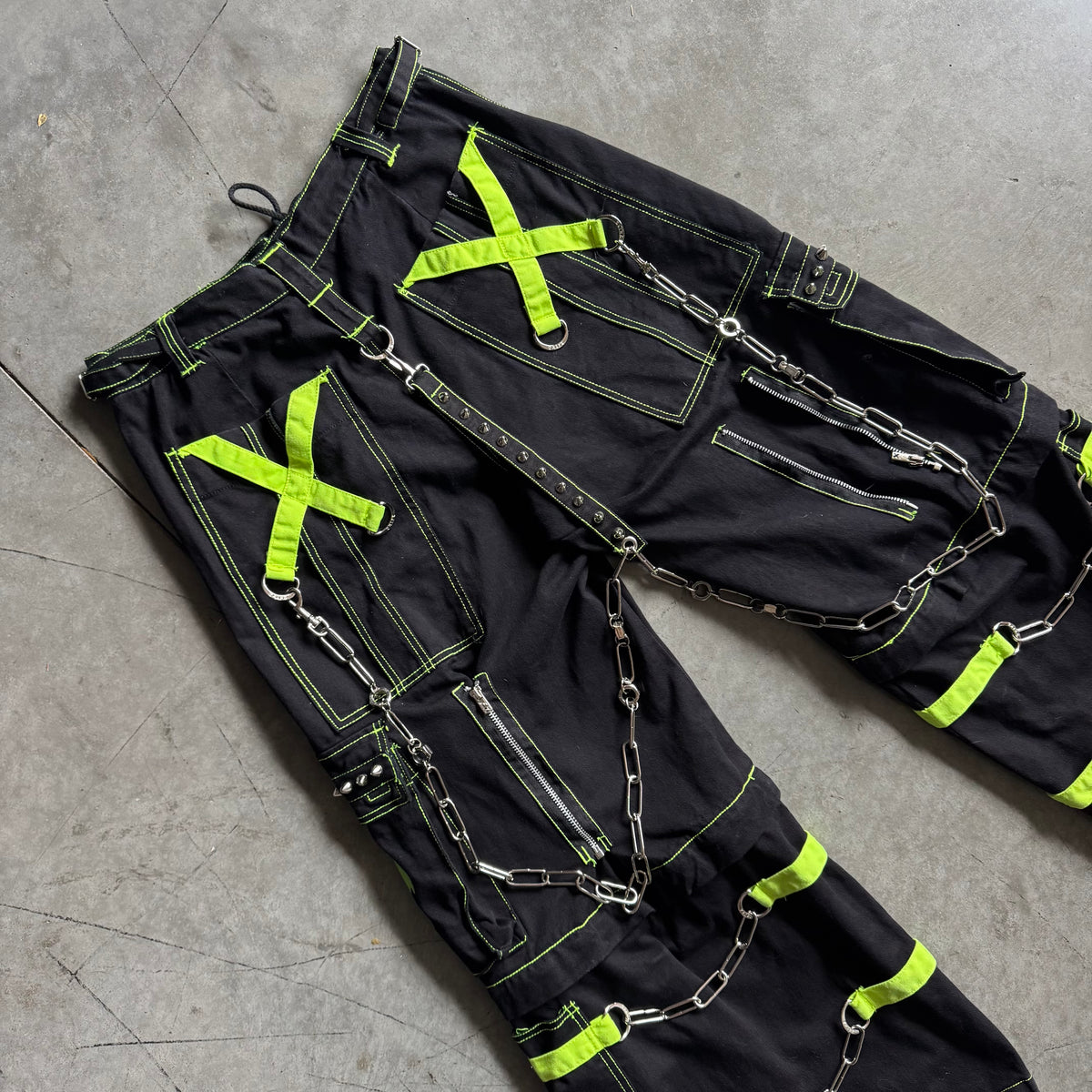 Y2K Tripp NYC Convertible Bondage Green Skull Pants