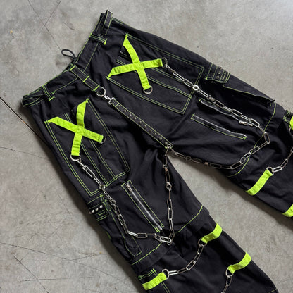 Y2K Tripp NYC Convertible Bondage Green Skull Pants
