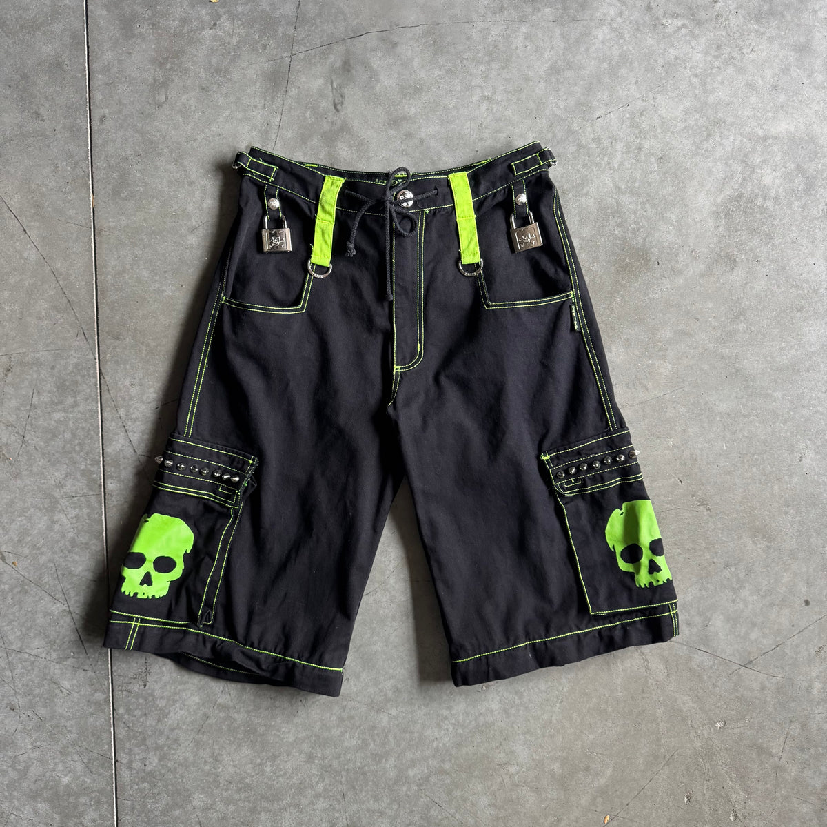 Y2K Tripp NYC Convertible Bondage Green Skull Pants