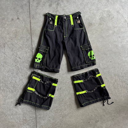 Y2K Tripp NYC Convertible Bondage Green Skull Pants