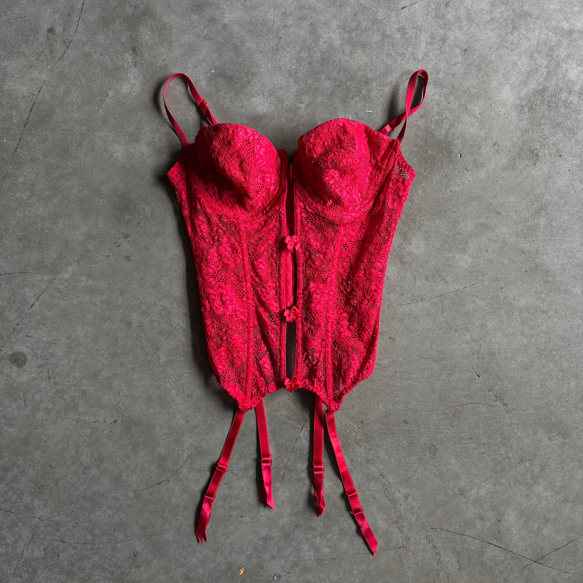 Y2K Women’s Victoria Secret Red Lace Bustier Top With Garter
