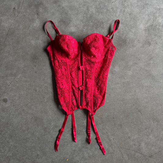 Y2K Women’s Victoria Secret Red Lace Bustier Top With Garter