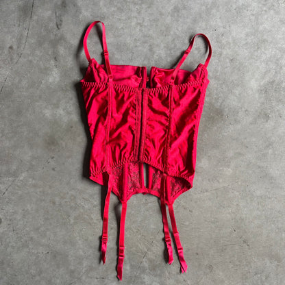 Y2K Women’s Victoria Secret Red Lace Bustier Top With Garter