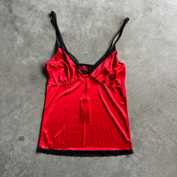 Y2K Women’s Red Satin Heart Lace Camisole
