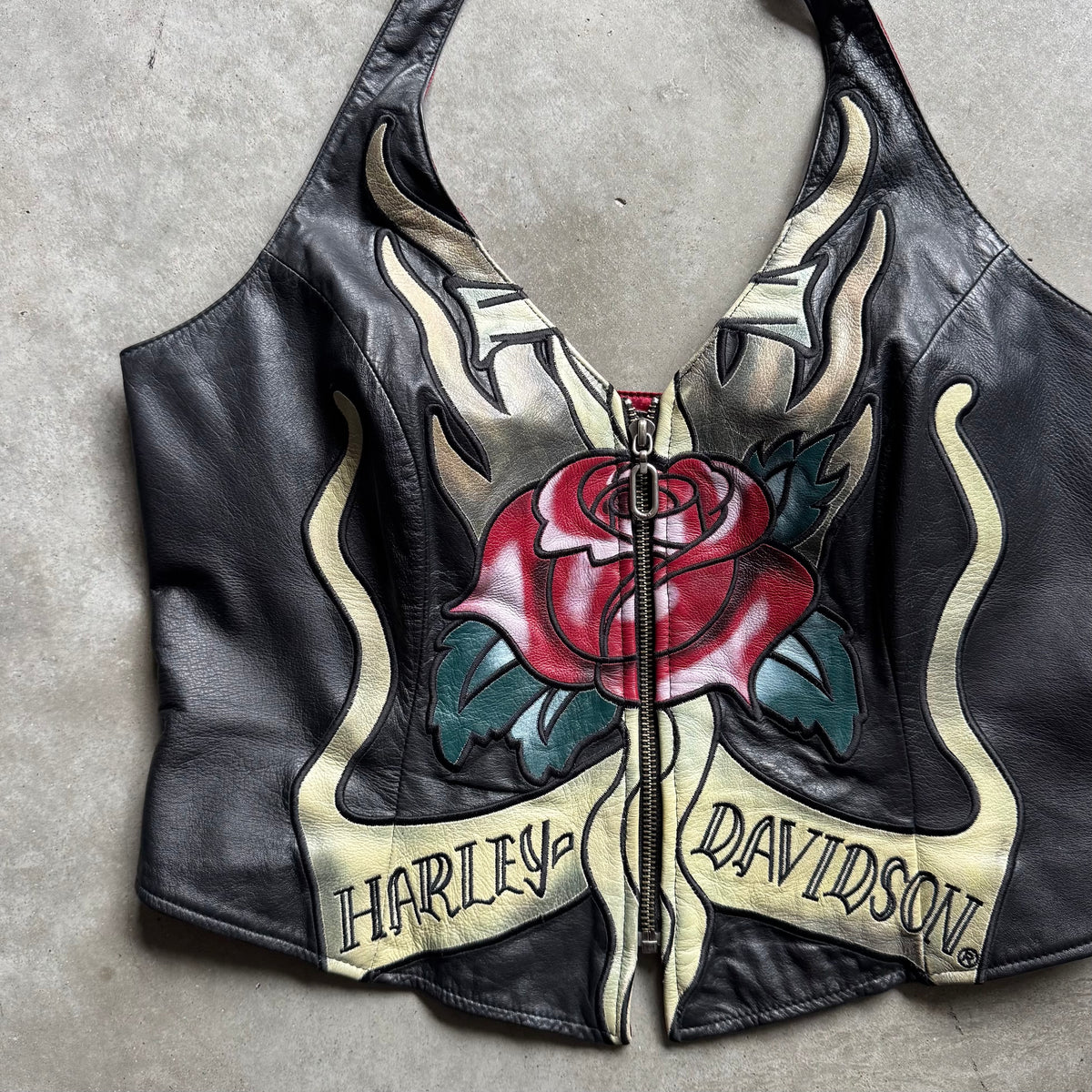 Vintage Women’s Harley Davidson Leather Rose Biker Halter Top