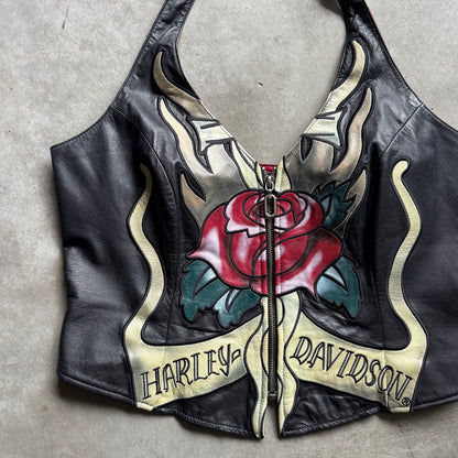 Vintage Women’s Harley Davidson Leather Rose Biker Halter Top